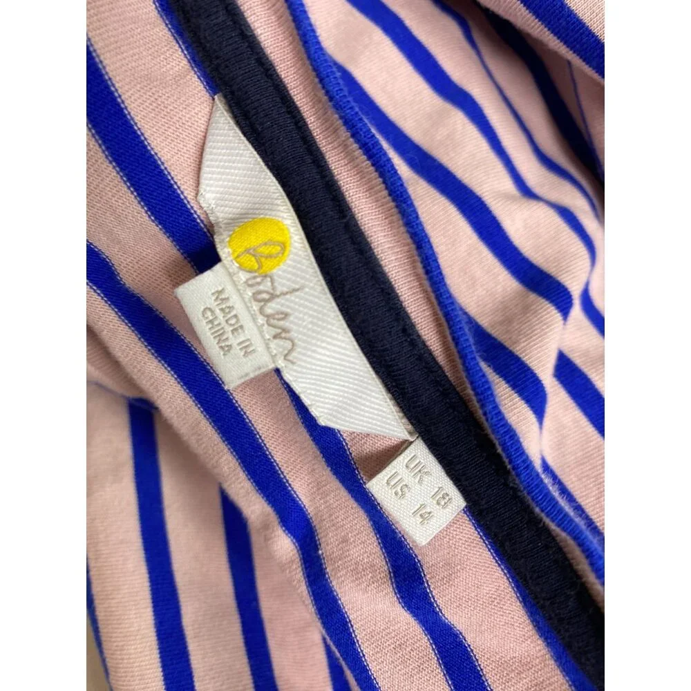 Boden Womens Long Sleeve Striped Top Size 14 Blue Pink Cotton‎ Puff Sleeve Boho